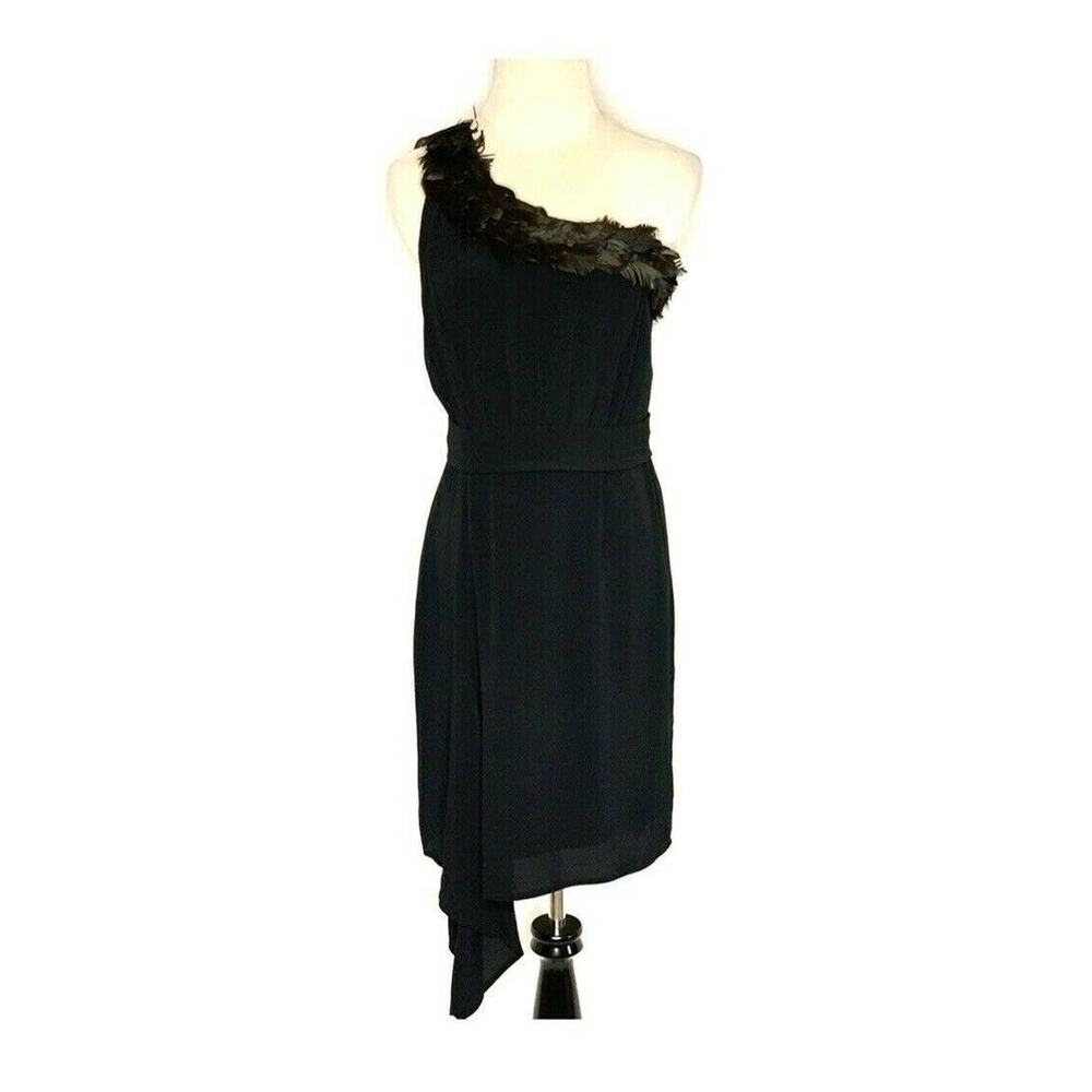 Black Halo Feather Black One Shoulder Party Cocktail  Dress Size 4